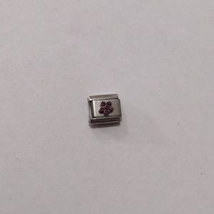 Rhinestones  Purple Flower Italian Link Stainless Steel Nomination Style Charm